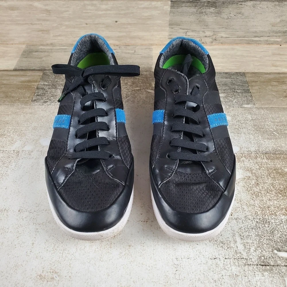 Hugo Boss Shuttle Tenn Tech Mens Shoes 7 Black Striking Blue Lace-Up Sneakers